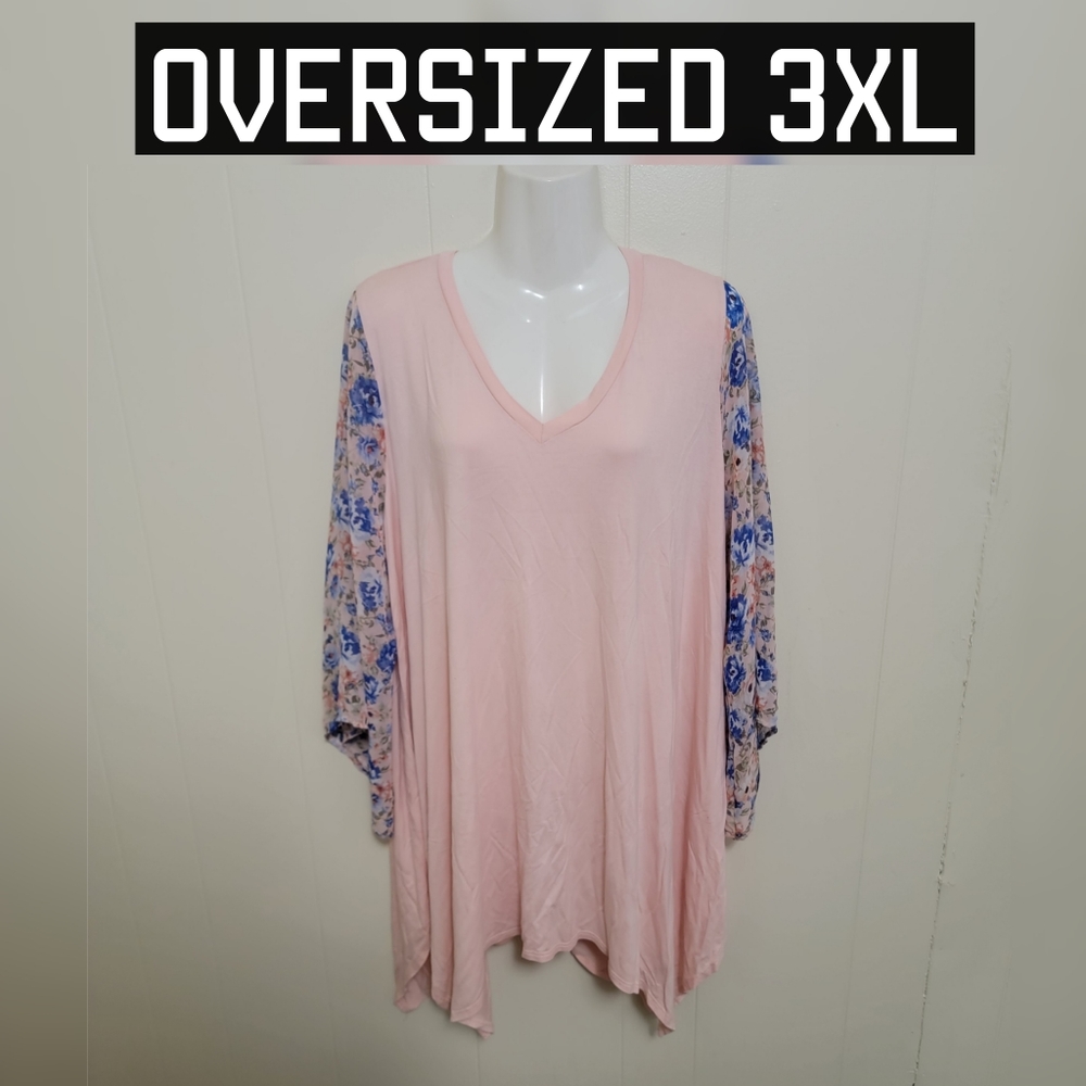 Oversized Pink Floral Curvy Top 3XL